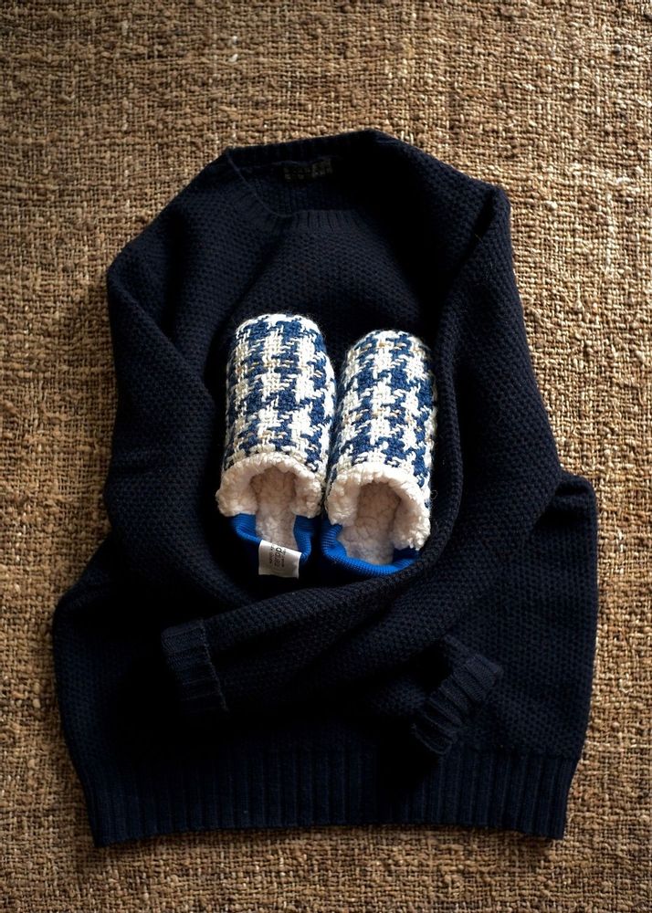 Homewear textile - Grand bateau à carreaux en tweed x mouton - MERIPPA