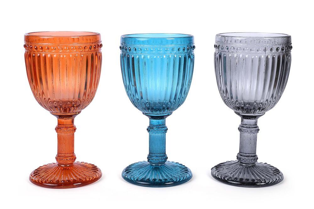 Glass - Vintage Crystal Coloured Footed Ribbed Wine Glass Big - CASA AMAROSA