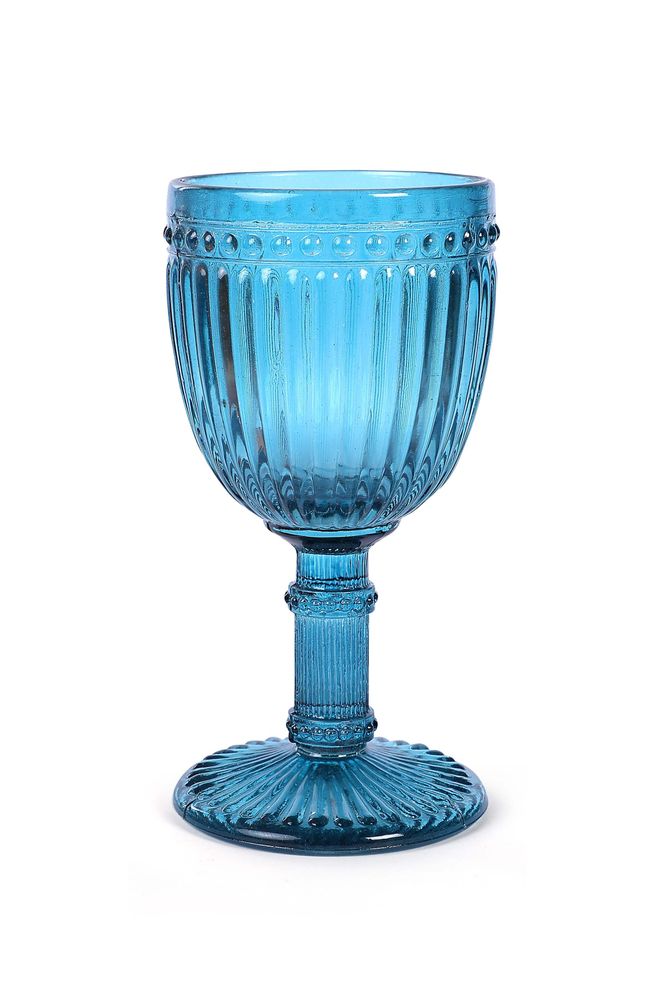 Glass - Vintage Crystal Coloured Footed Ribbed Wine Glass Big - CASA AMAROSA