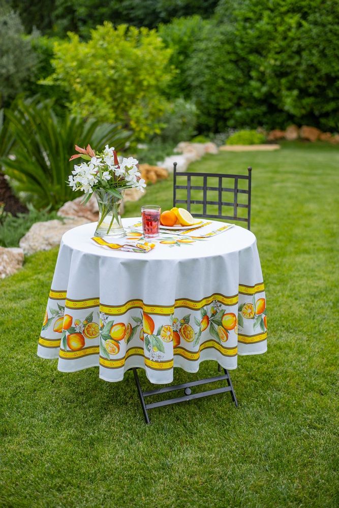 Table linen - Centered Printed Tablecloth - Citron - TISSUS TOSELLI