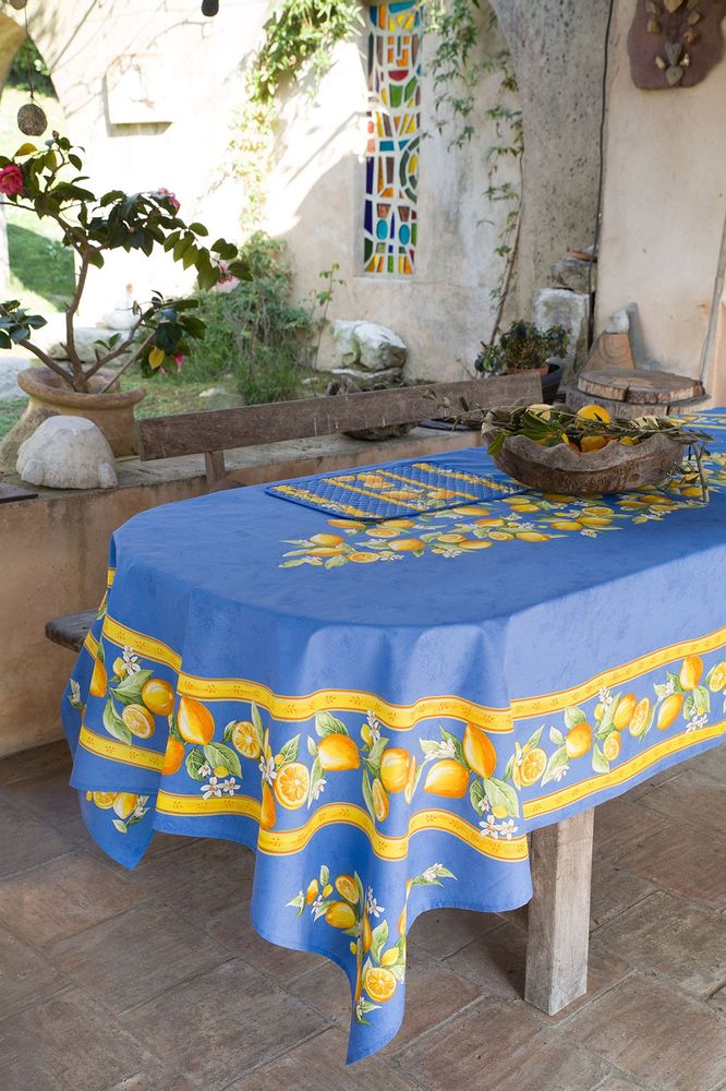 Table linen - Centered Printed Tablecloth - Citron - TISSUS TOSELLI