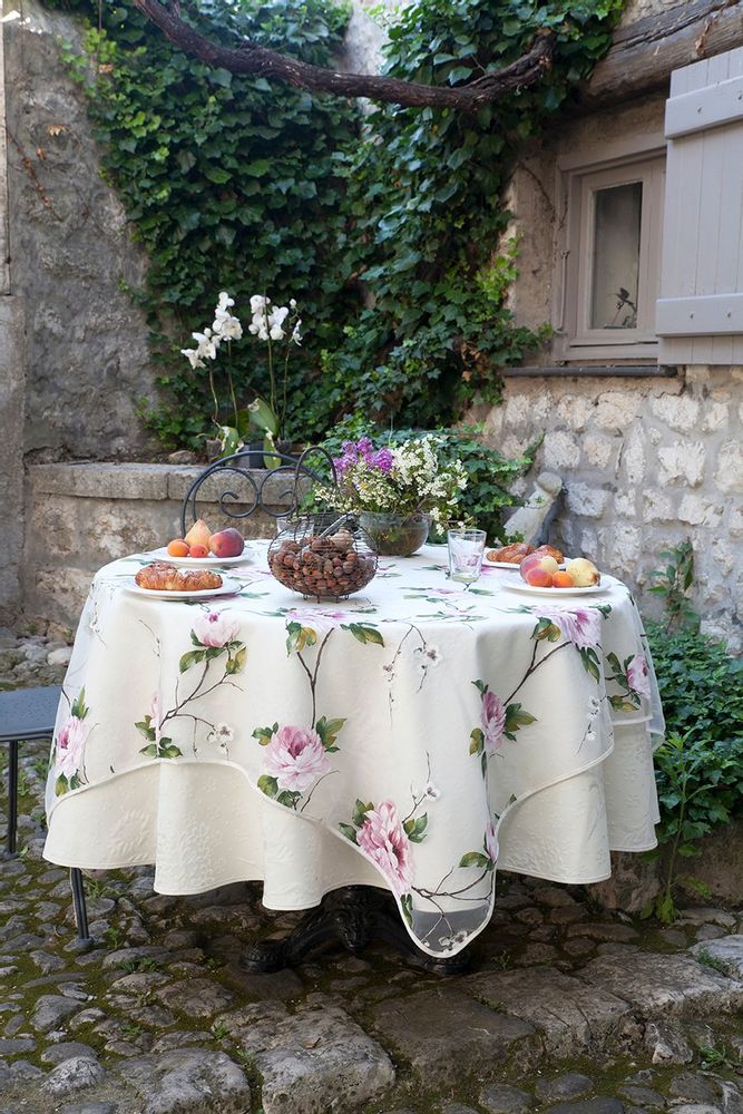 Table linen - Organza Tablecloth - Rosier Grimpant - TISSUS TOSELLI
