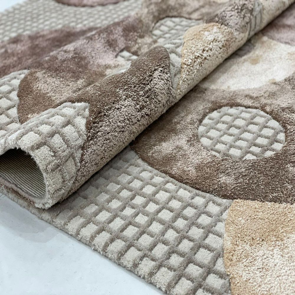 Rugs - HTR 107, Wool, Viscose Carpet Factory Very Economical and Convenient High Low Cut Embossed Handmade Handtufted Fireproof For Home, Commercial Use - INDIAN RUG GALLERY