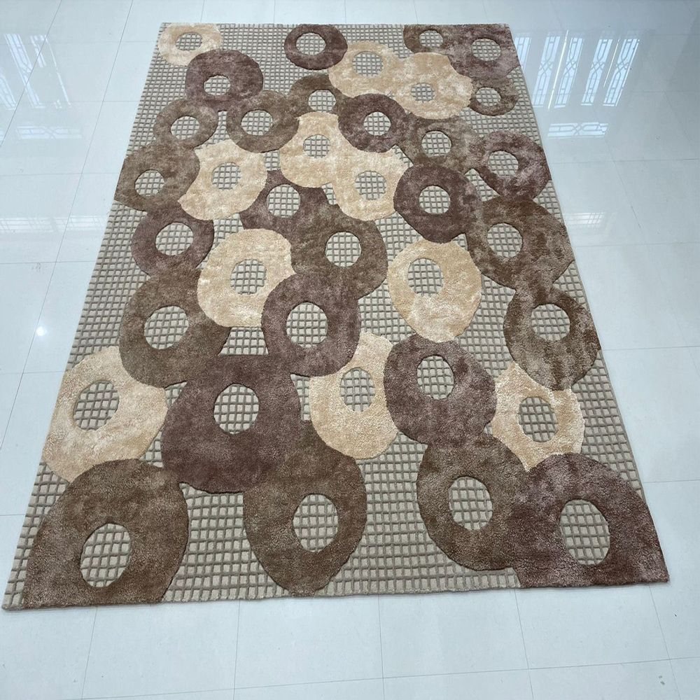 Rugs - HTR 107, Wool, Viscose Carpet Factory Very Economical and Convenient High Low Cut Embossed Handmade Handtufted Fireproof For Home, Commercial Use - INDIAN RUG GALLERY
