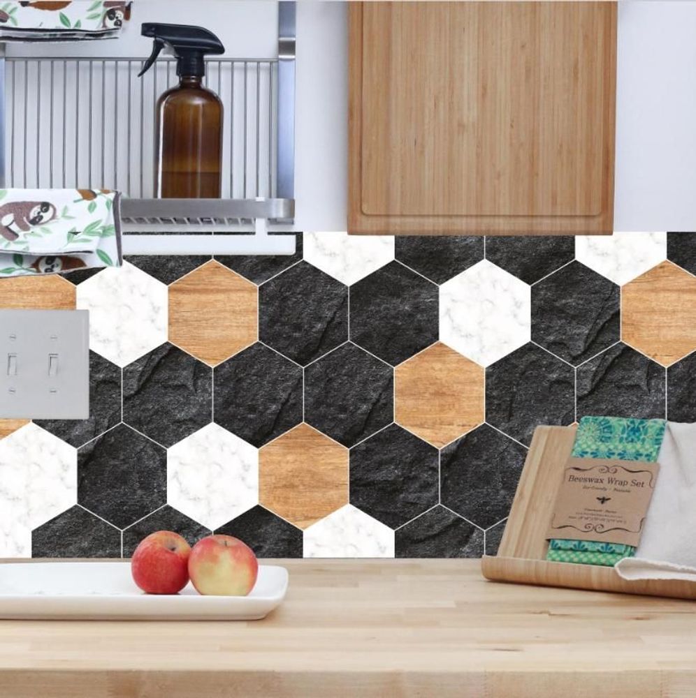 Decorative wall frescoes - Hexa slate wood adhesive credenza - EASY D&CO BY HD86