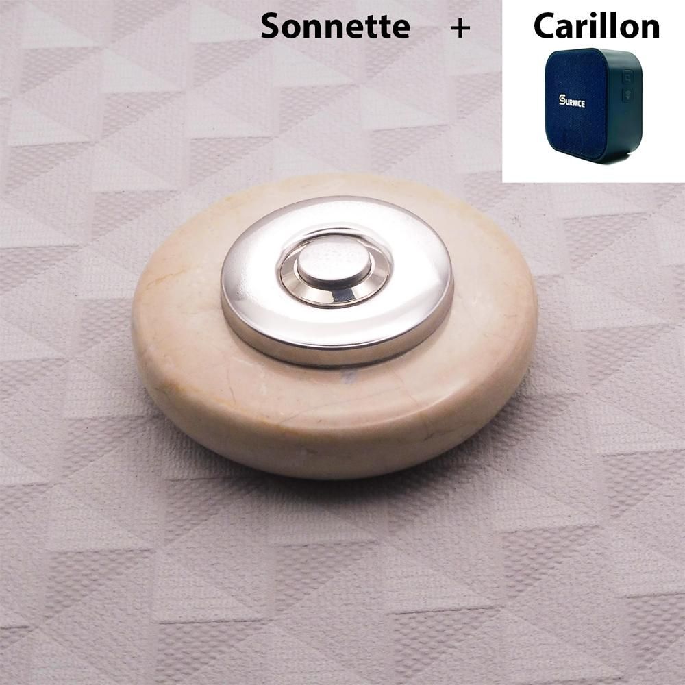 Objets de décoration - Sonnette Marbre Sans Fil Collerette Acier Aspect Chromé - LA FÉE SONNETTE