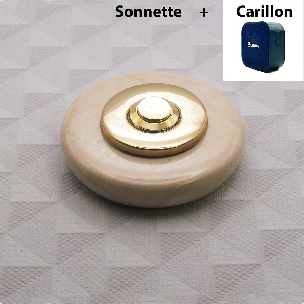 Objets de décoration - Sonnette Marbre Sans Fil Collerette Acier Aspect Laiton - LA FÉE SONNETTE