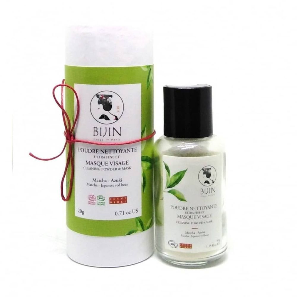 Cosmétiques - Poudre nettoyante ultra fine et masque visage Matcha-Azuki BIO et 100% naturel 2 en 1 - LE CHARBON ACTIF FRANCAIS