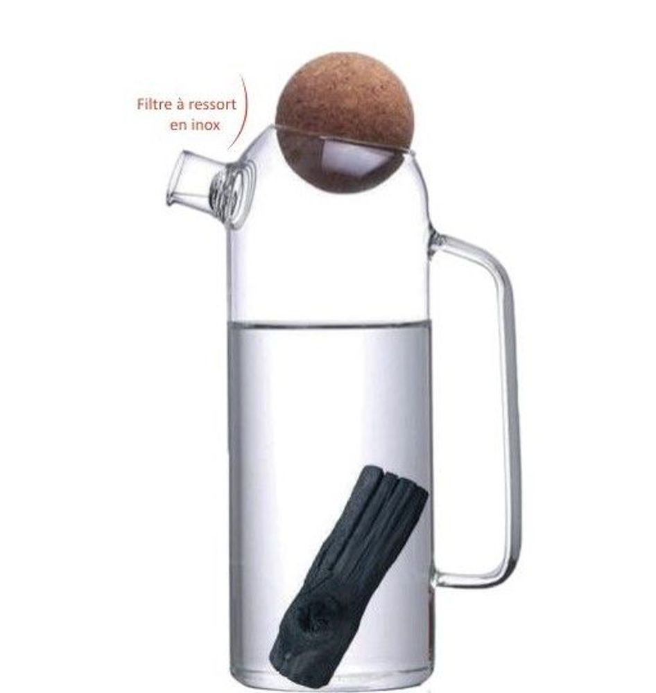 Gifts - 1 L glass filter jug +1 Japanese binchotan charcoal - LE CHARBON ACTIF FRANCAIS