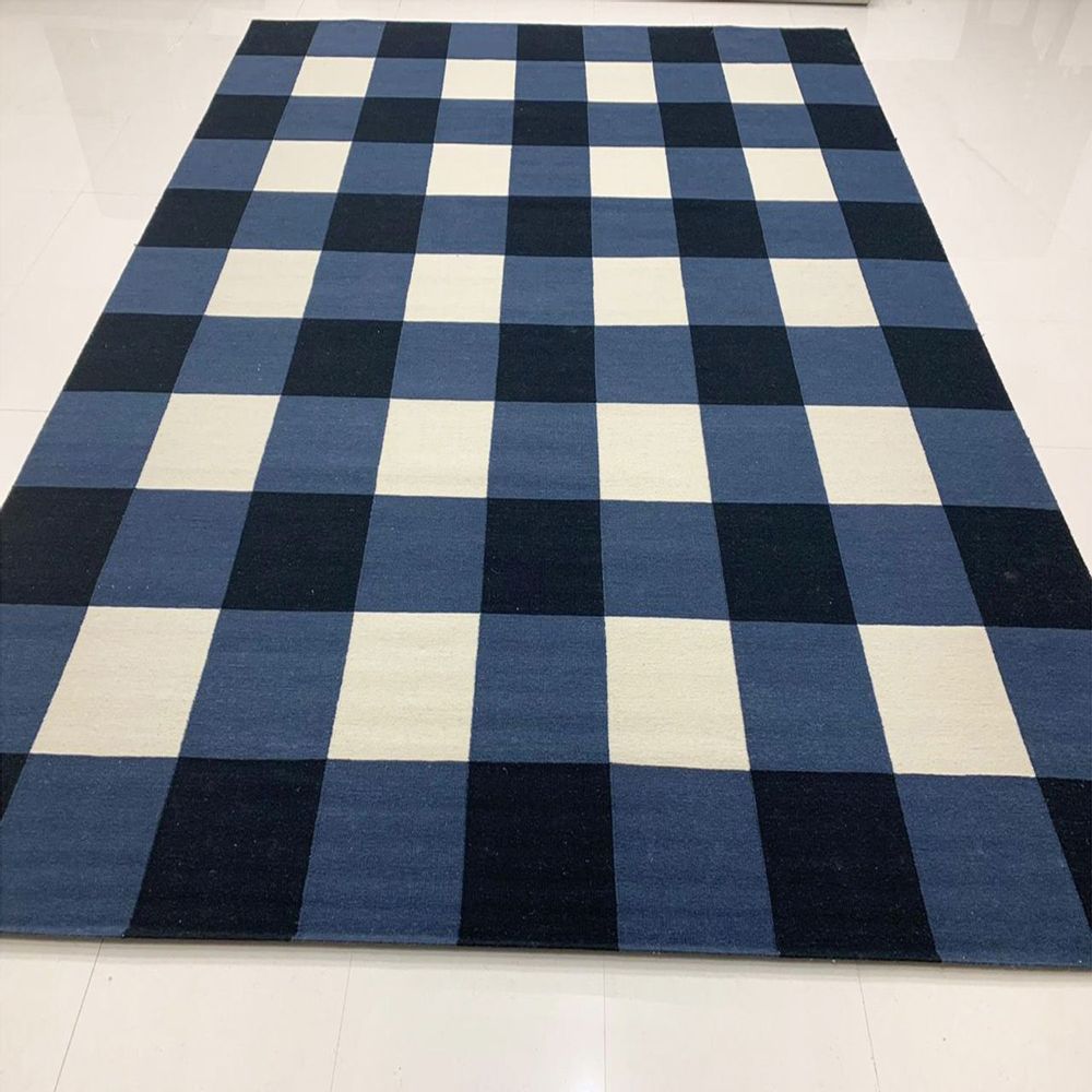 Rugs - FR 102, Checkered Pattern Design Customizable Faltweave Dhurrie Kilim Indian Manufacturer Shipping Worldwide Fireproof Washable Handmade Handwoven NZ Wool Carpet For Home, Hotel Commercial Projects - INDIAN RUG GALLERY