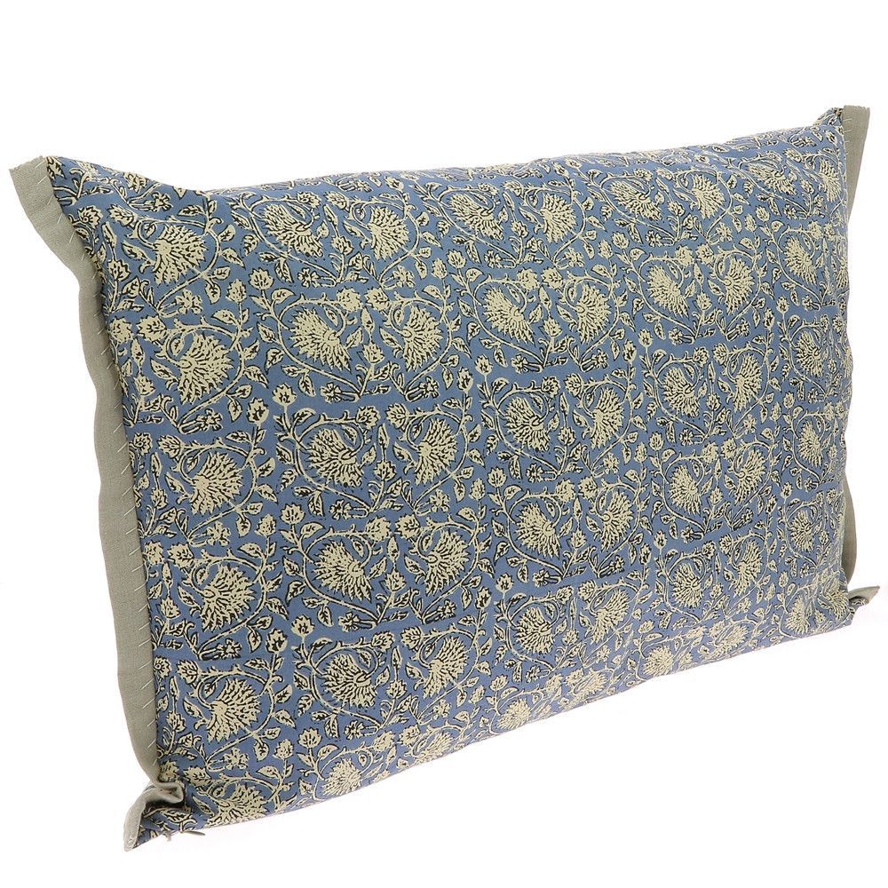 Coussins textile - INDIENNE Grande Housse de Coussin 50x75 cm INDIENNE DENIM - EN FIL D'INDIENNE...