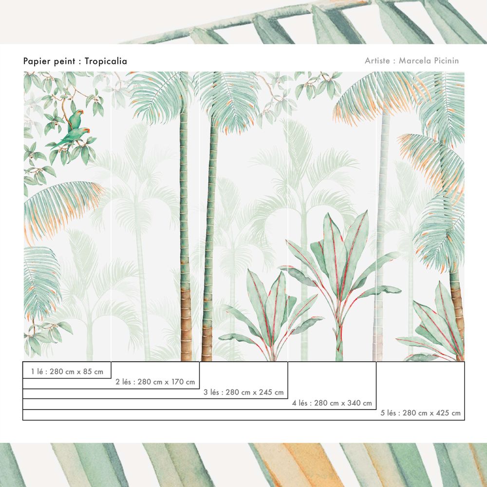 Wallpaper - MURAL - Bamboo tropical leaves - Tropicalia - LA TOUCHE ORIGINALE