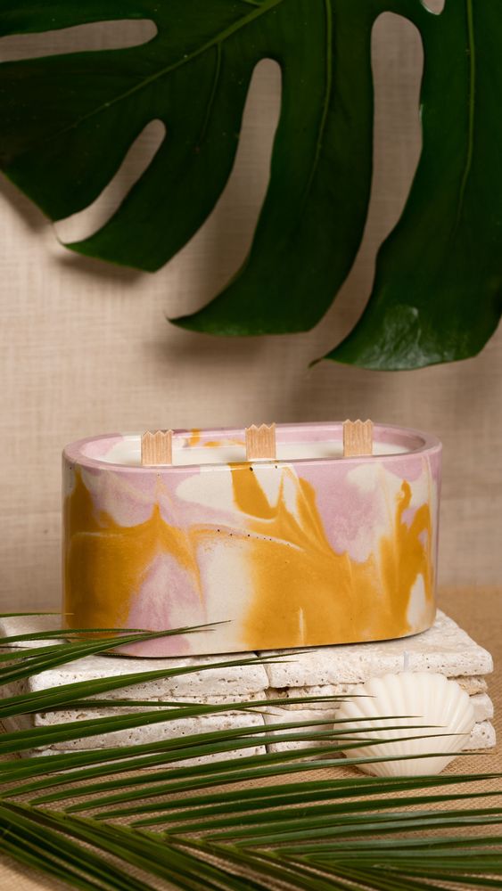 Bougies - BOUGIE EN BÉTON TIE&DYE - 3 MÈCHES - JUNNY