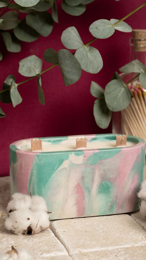 Bougies - BOUGIE EN BÉTON TIE&DYE - 3 MÈCHES - JUNNY