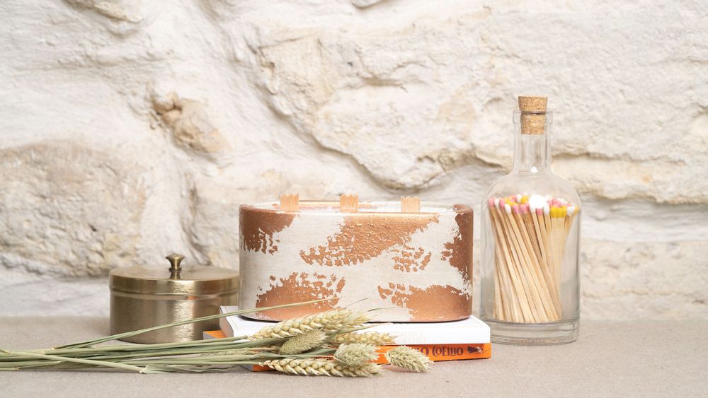 Candles - PATINATED CONCRETE CANDLE - 3 WICKS - JUNNY