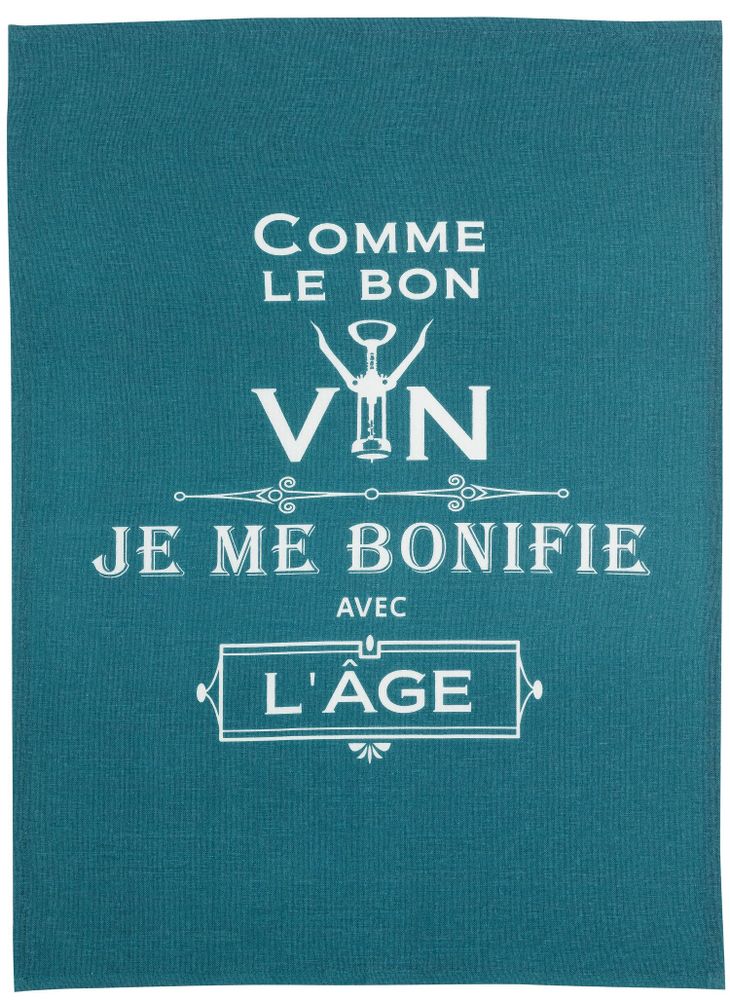 Torchons - Torchon Message Comme le bon vin Paon 70 x 50 - MAISON VIVARAISE – SDE VIVARAISE WINKLER