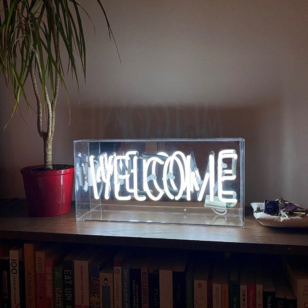 Table lamps - 'Welcome' Glass Neon Sign - White - LOCOMOCEAN