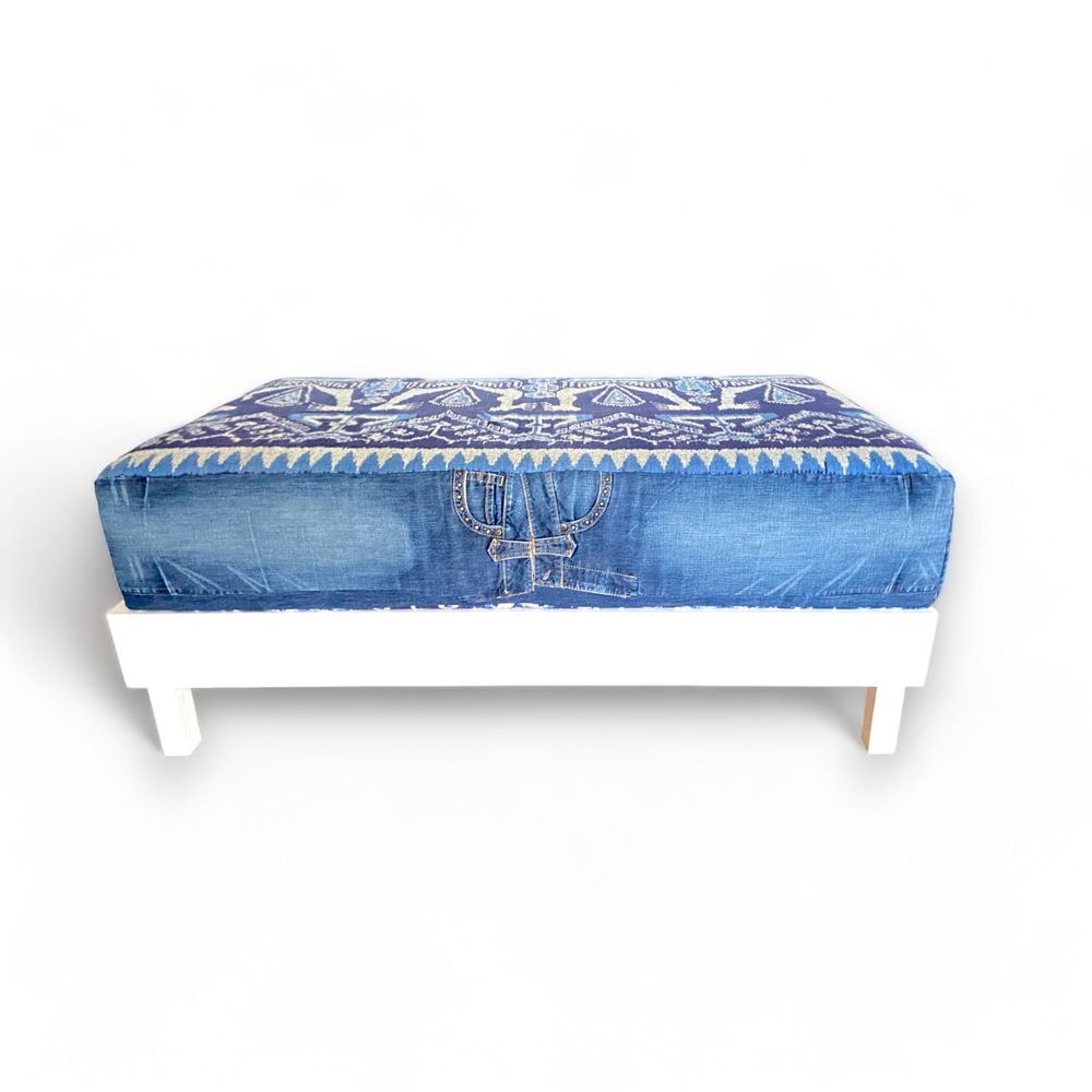Bancs - Fauteuil Bench Jeans & Tissus Indonésien |Pièce unique | Produit éco-responsable - ATYPIKAL COLLECTION