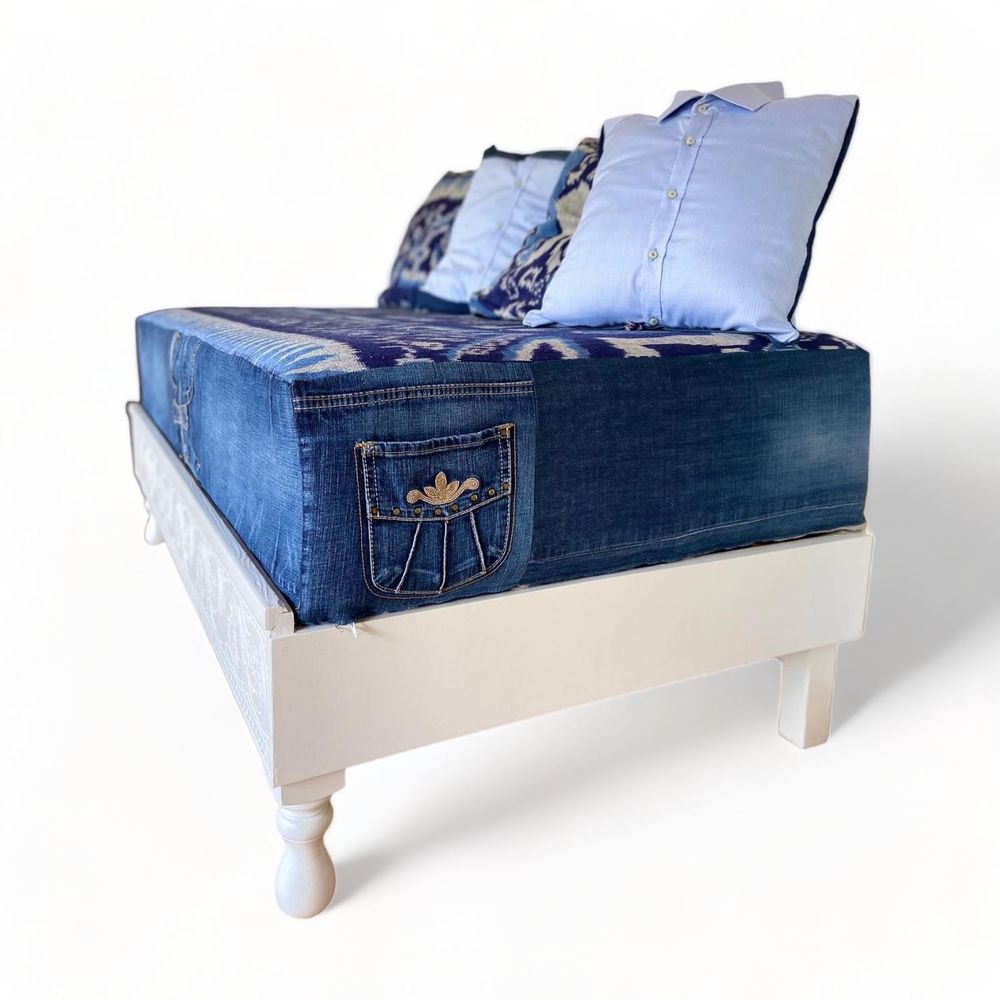 Bancs - Fauteuil Bench Jeans & Tissus Indonésien |Pièce unique | Produit éco-responsable - ATYPIKAL COLLECTION