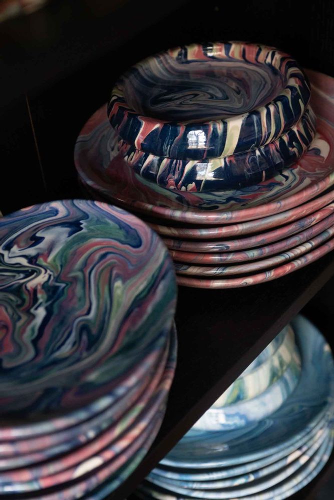 Ceramic - IOM Bigarreau Blue and Pink ceramic dinner set available in all sizes - IOM INES-OLYMPE MERCADAL