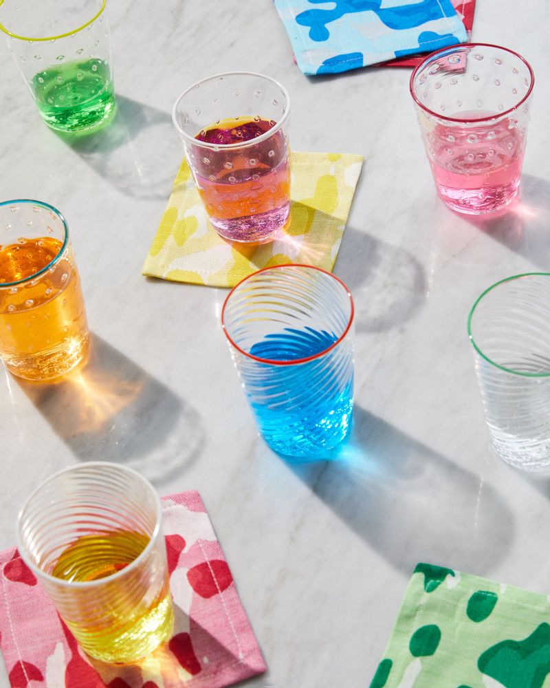 Glass - Murano Glass Ultralight Set of 2 Mixed-Texture Tumblers with Aquamarine Rim - STORIES OF ITALY