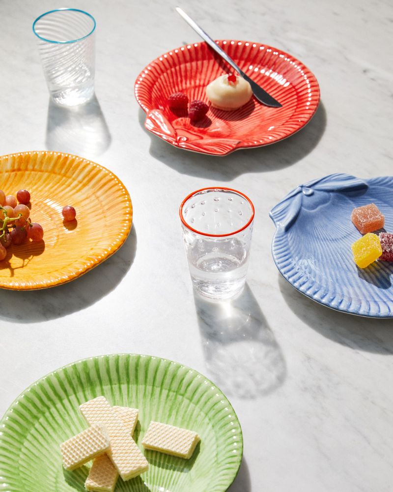 Glass - Murano Glass Ultralight Set of 2 Mixed-Texture Tumblers with Aquamarine Rim - STORIES OF ITALY
