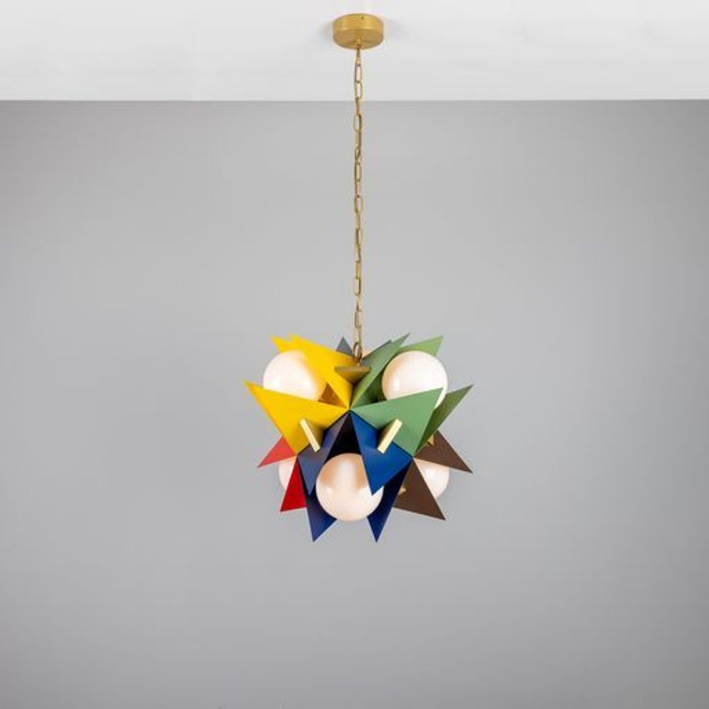 Hanging lights - Bisbee Multicoloured Art Deco Chandelier with Opal Glass Globes, Six-Light - MULLAN LIGHTING