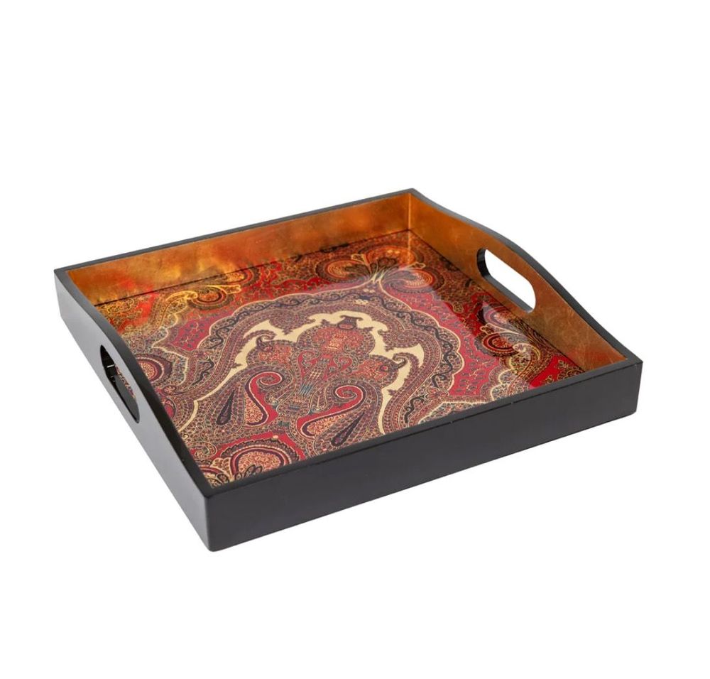 Plateaux - Plateau carré en laque pourpre Jaipur, 36cm x 36cm - CASPARI