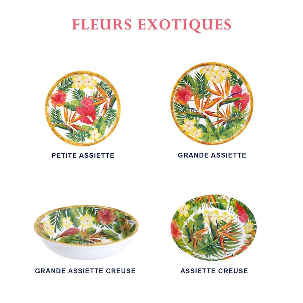 Dessous de plat - Vaisselle mélamine Collection Fleurs Exotiques - LES JARDINS DE LA COMTESSE