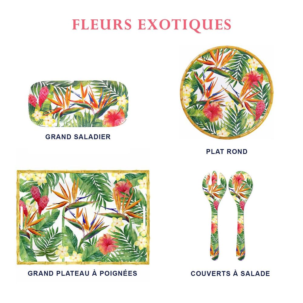 Dessous de plat - Vaisselle mélamine Collection Fleurs Exotiques - LES JARDINS DE LA COMTESSE