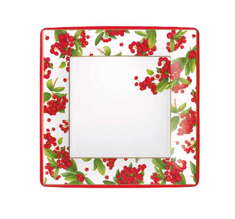 Everyday plates - Christmas Berry Square Paper Salad & Dessert Plates in Red - 8 Per Package - CASPARI