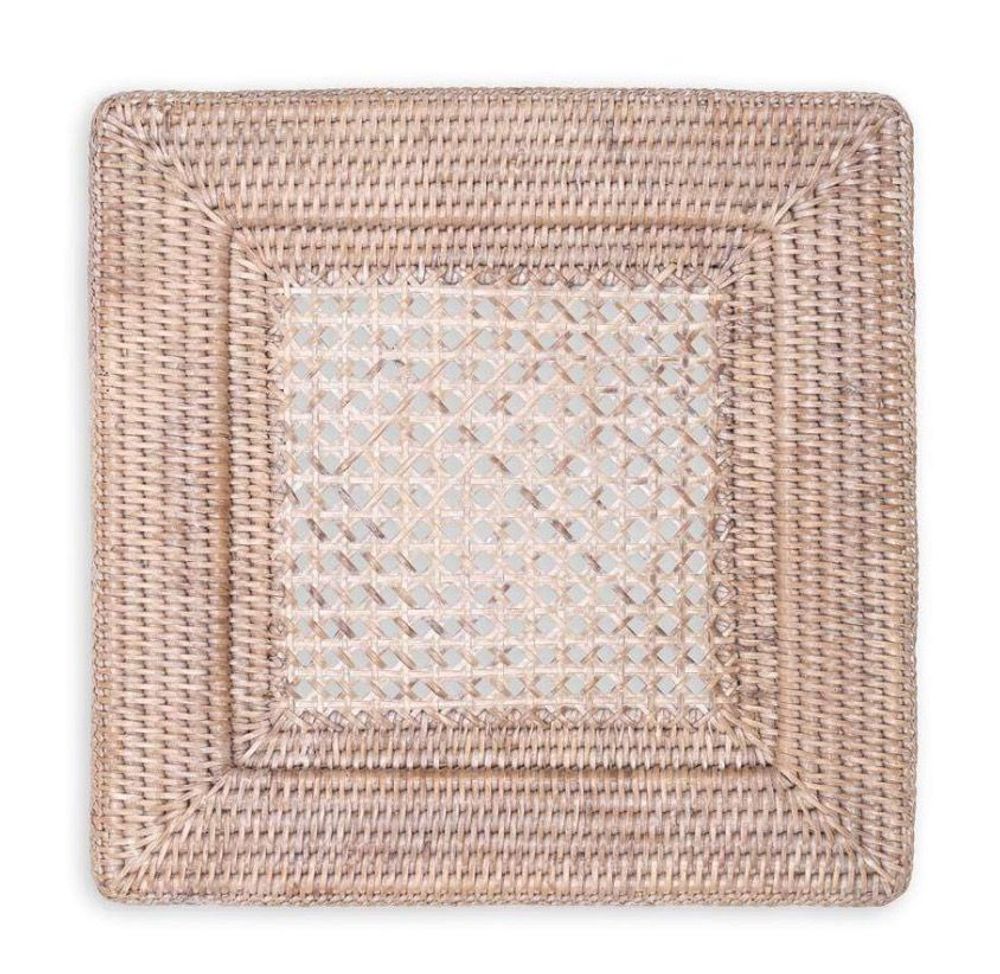 Formal plates - Rattan Square Plate Charger in White Natural - 1 Each - CASPARI