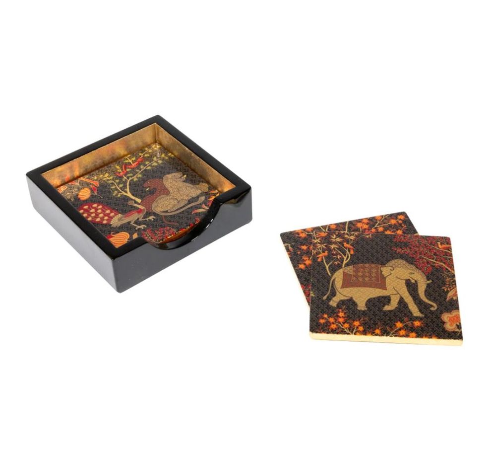 Wine accessories - Le Jardin De Mysore Set Of 4 Lacquer Coaster - CASPARI