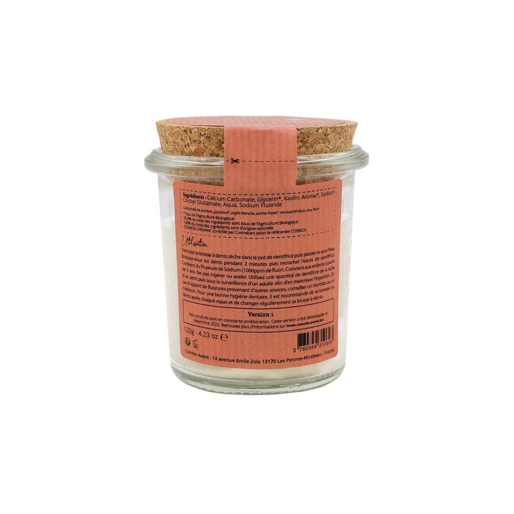 Cosmétiques - Dentifrice bio à l'argile blanche enfant - Fraise - COMME AVANT