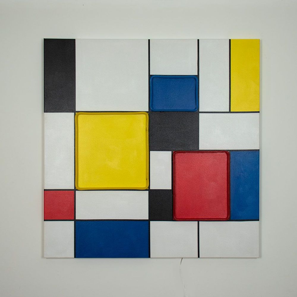 Appliques - Peinture murale (avec néon LED) - inspirée par Mondrian - LOCOMOCEAN