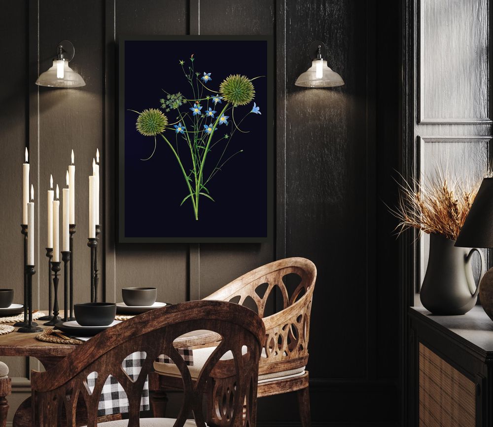 Other wall decoration - Wall art Bouquet of field flowers black background - PARADISIO IMAGINARIUM