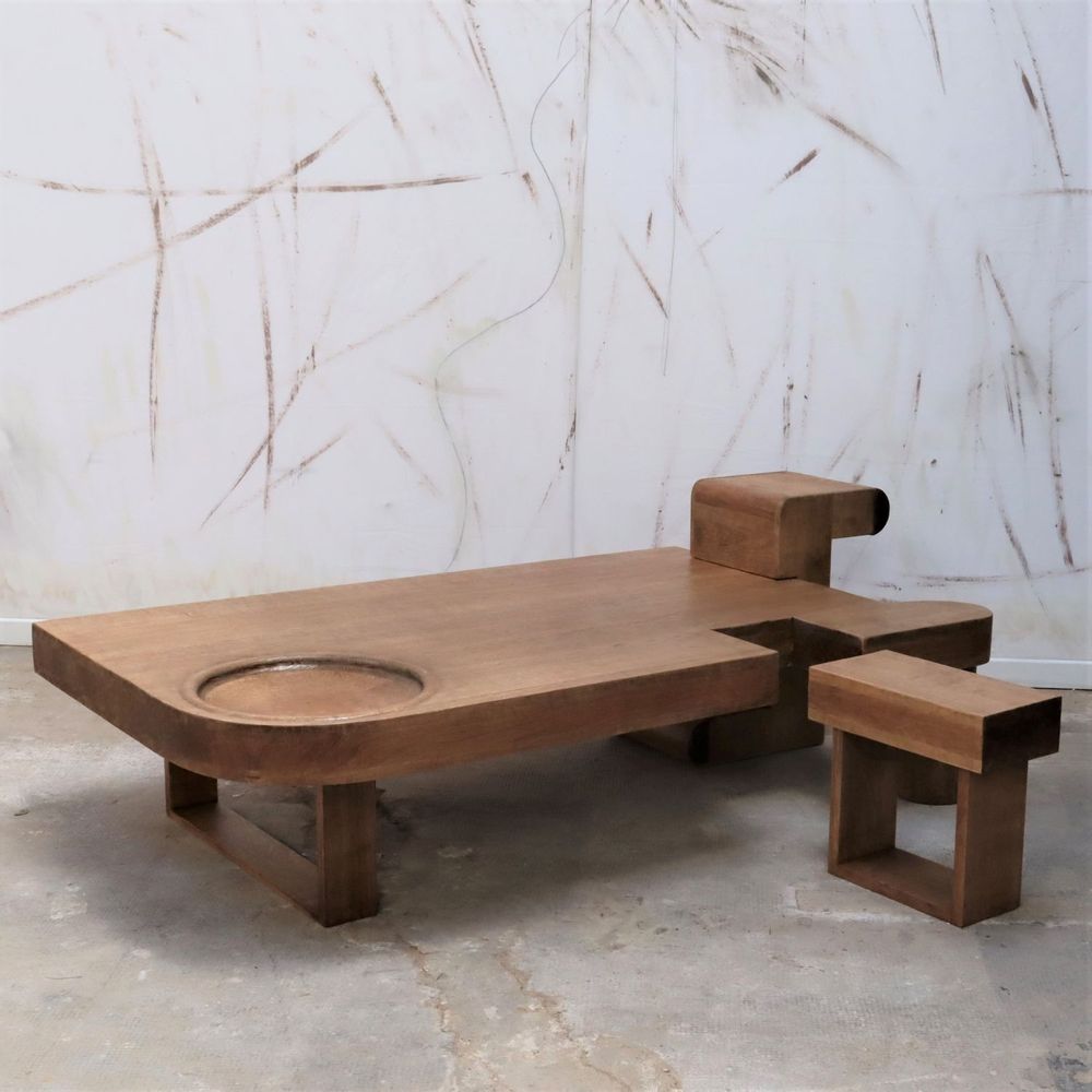 Unique pieces - Large rustic” coffee table. - THIERRY LAUDREN