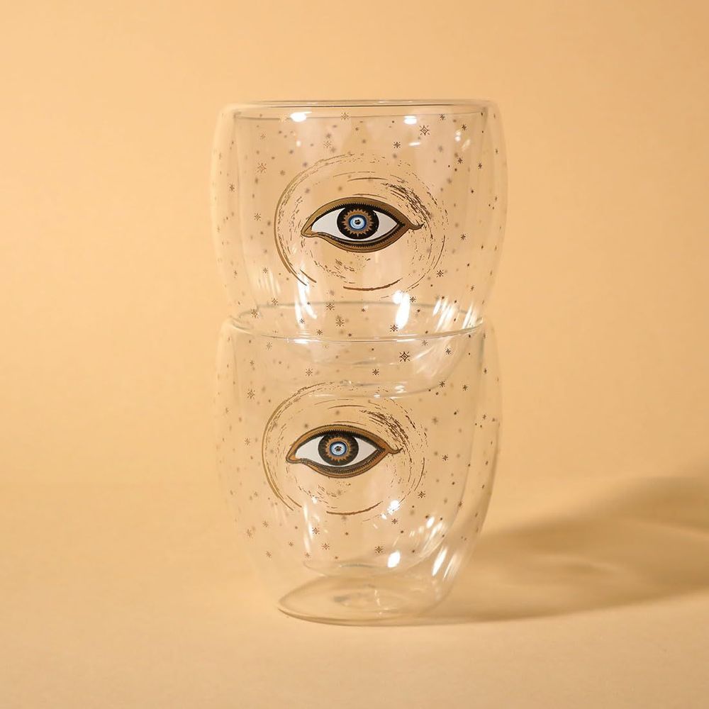 Glass - Evil Eye Double Walled Glass Cups Without Handles - SOKA DESIGN STUDIO TABLEWARE