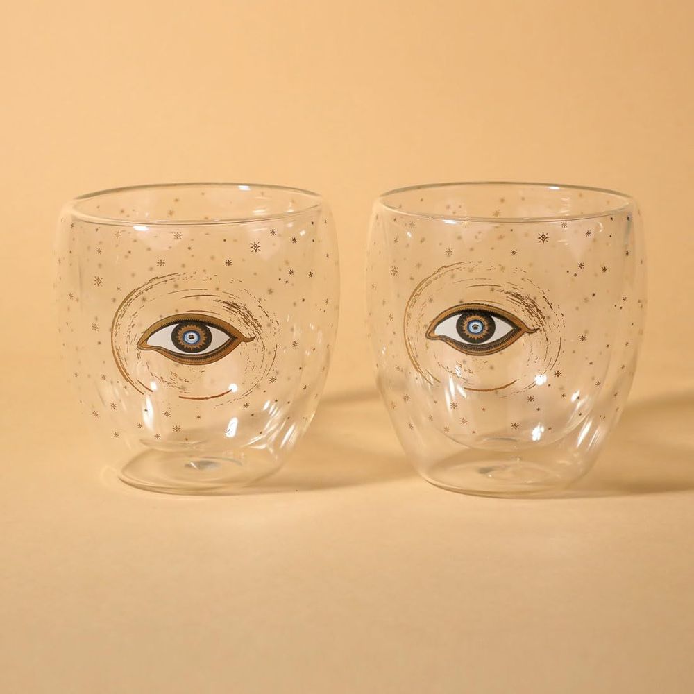 Glass - Evil Eye Double Walled Glass Cups Without Handles - SOKA DESIGN STUDIO TABLEWARE