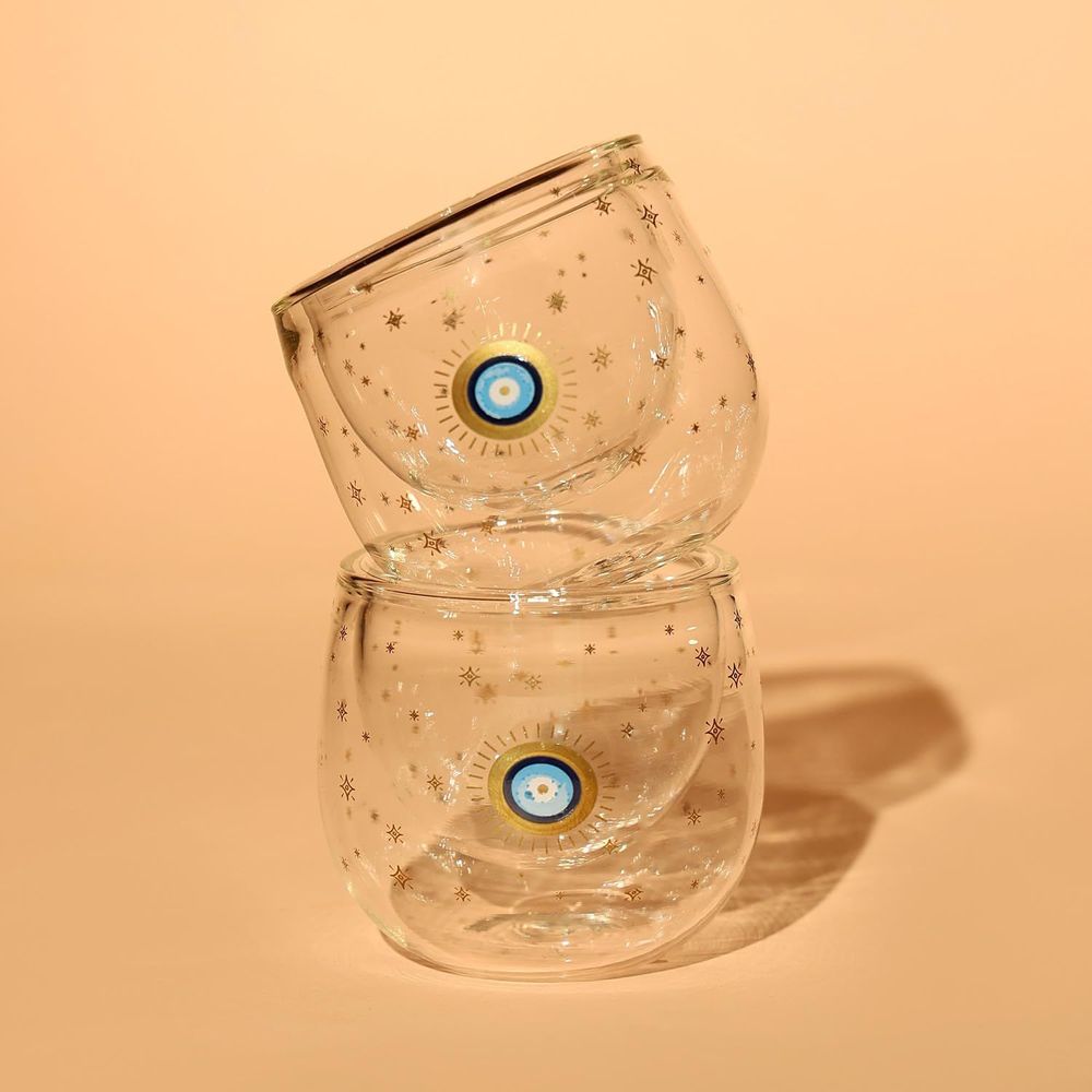 Glass - Evil Eye Double Wall Glass Mini Shot Glasses - SOKA DESIGN STUDIO TABLEWARE