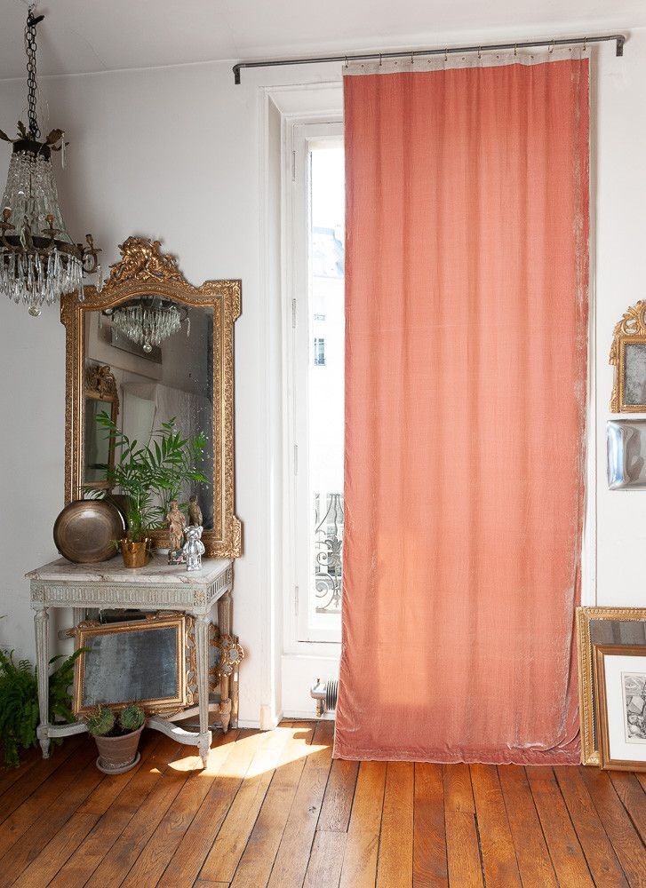 Rideaux et voilages - FORTUNA Rideau en velours de soie 110x300 cm coloris PECHE - EN FIL D'INDIENNE...