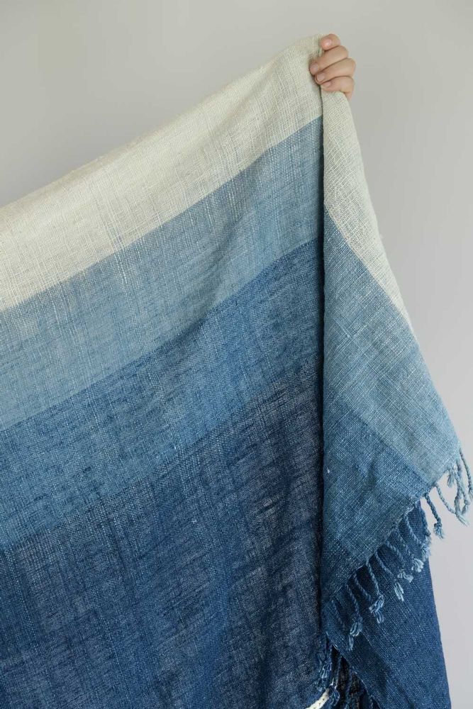 Throw blankets - Gradient Blue Ikat Cotton Throw - TAI BAAN CRAFTS