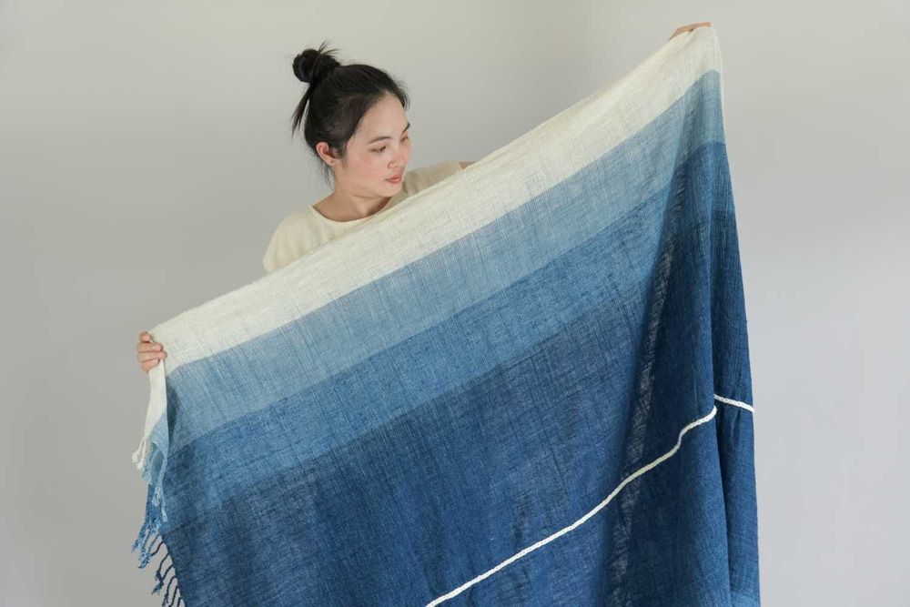 Throw blankets - Gradient Blue Ikat Cotton Throw - TAI BAAN CRAFTS
