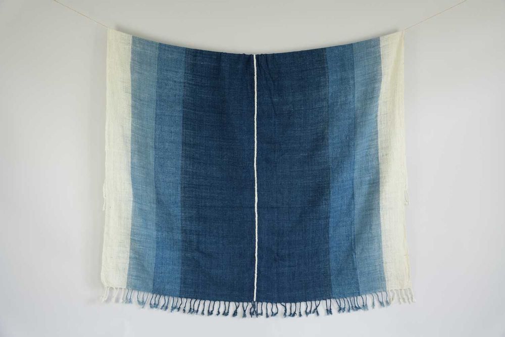 Throw blankets - Gradient Blue Ikat Cotton Throw - TAI BAAN CRAFTS