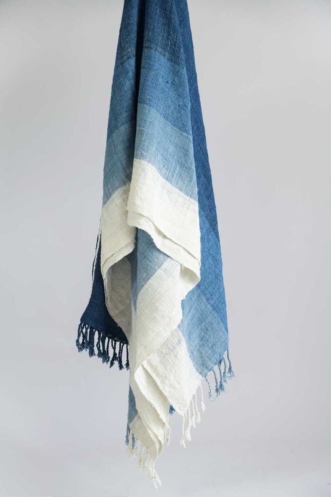 Throw blankets - Gradient Blue Ikat Cotton Throw - TAI BAAN CRAFTS