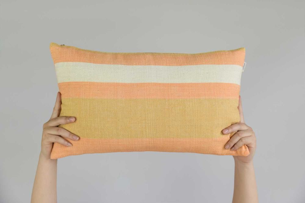 Fabric cushions - Fading Salmon Striped Cotton Cushion Cover - TAI BAAN CRAFTS