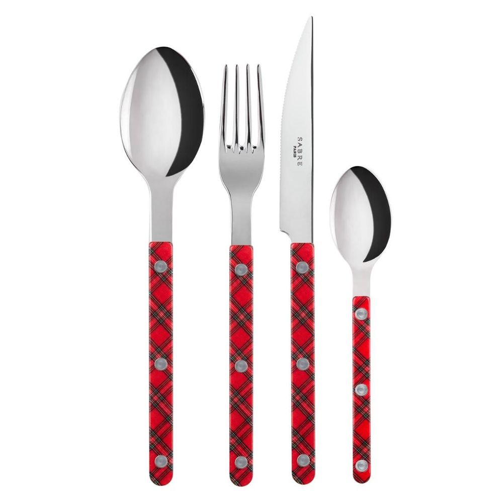 Ménagères - Set de 4 couverts de table - Bistrot Tartan, Rouge - SABRE PARIS
