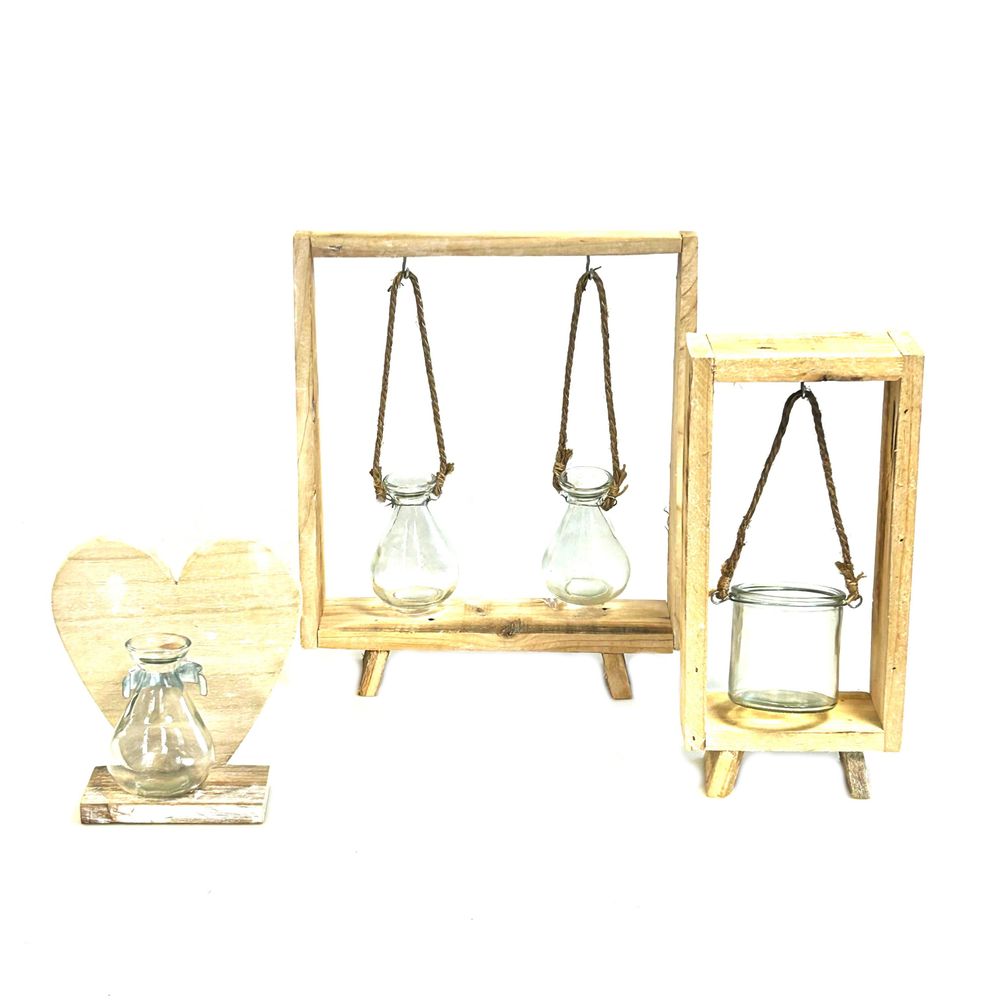 Objets de décoration - Coeur/cadre en bois avec verre suspendu - HENDRIKS DECO BV