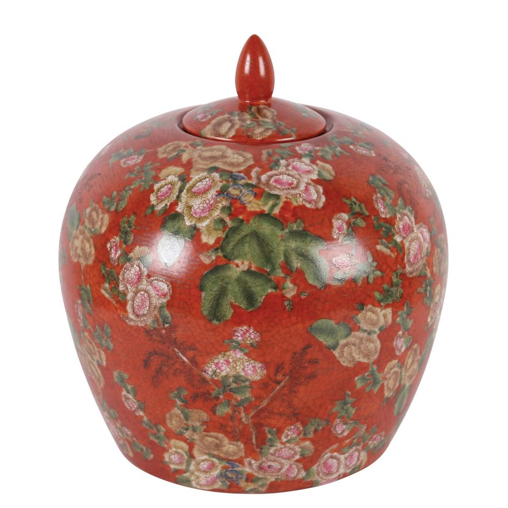 Decorative objects - Temple Jar in China Red with Flowers - G & C INTERIORS A/S