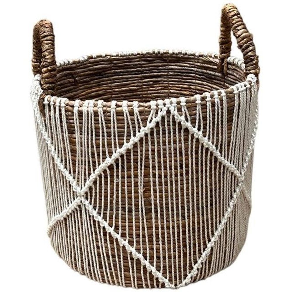 Baskets - Set of 3 abaca and white macrame baskets (Bali) - S65 - BALINAISA